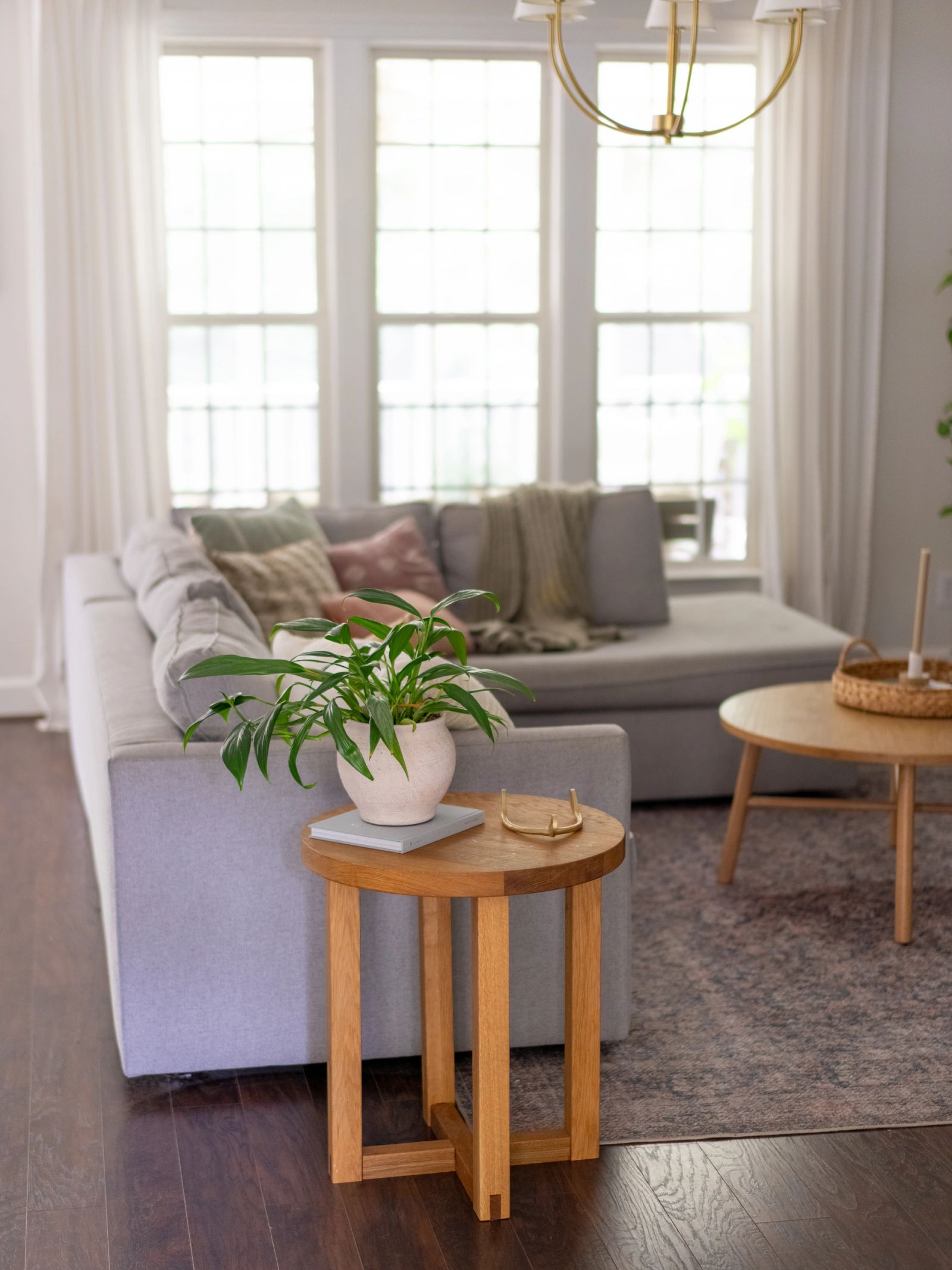 Handcrafted wood end table, detail
